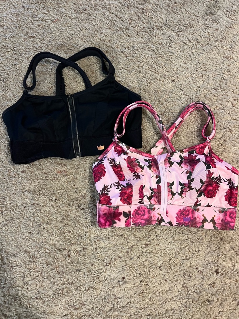SHEFIT Pink Floral and Black Front-Zip Sports Bra (2 pack)